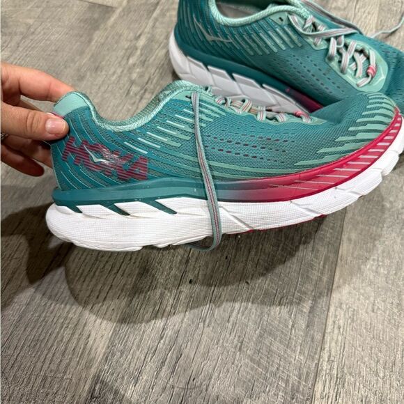 Hoka Women's Teal and Pink Running Shoes - Clifton - Picture 3 of 4